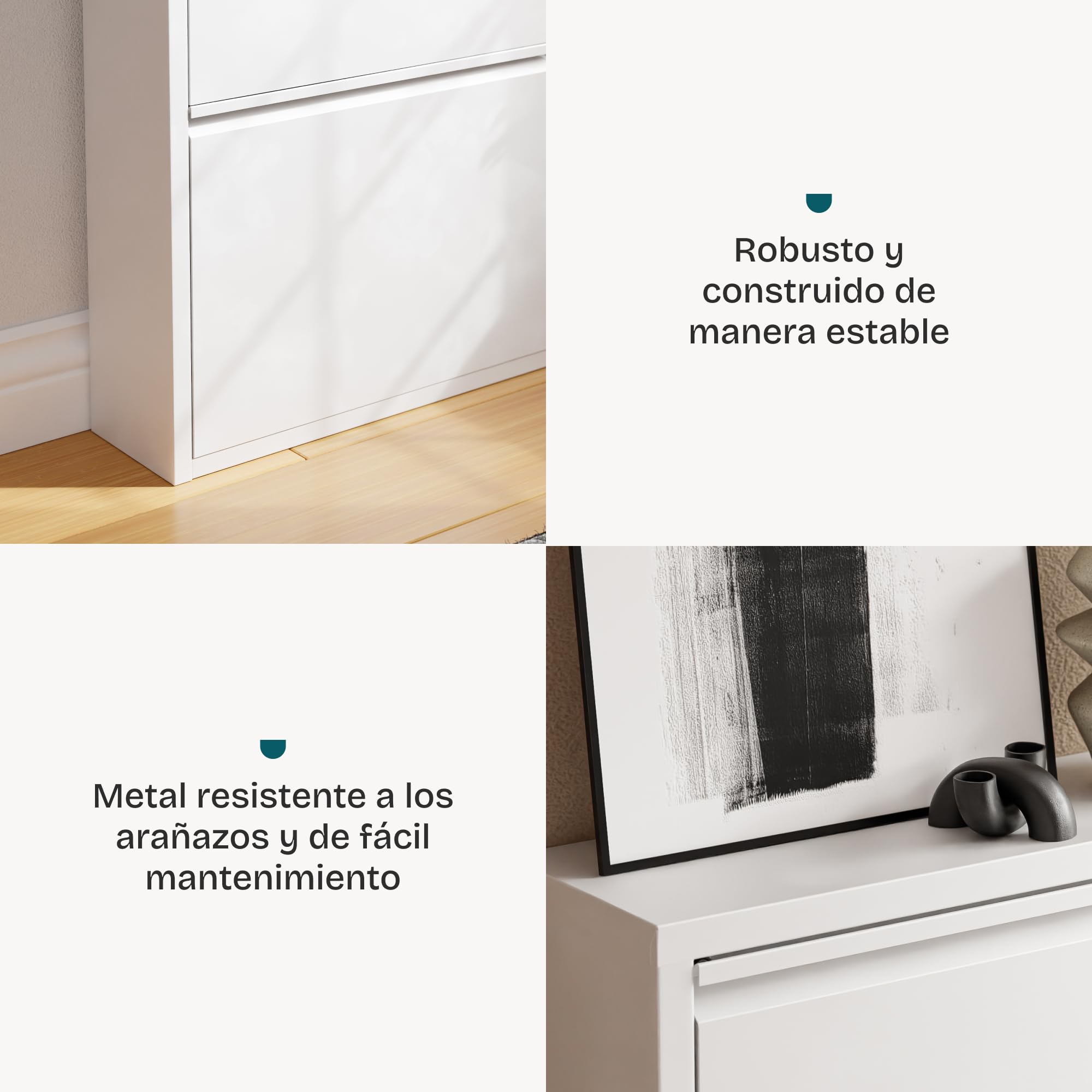 [en.casa] Zapatero de Pared Sokndal Organizador de Zapatos con 3 Puertas para 6 Pares Mueble de Calzados para Entrada Pasillo Metal 104 x 50 x 15 cm - Blanco