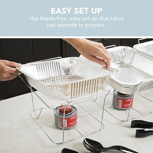 Miniatura 4 de Alpha Living Paquete de 12 platos desechables para bufé, calentadores de alimentos corporales soldados para fiestas, juego completo de latas de