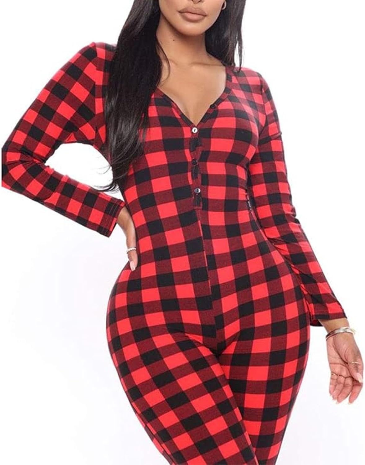 Piacakece Women's Long Sleeve Jumpsuit Pajamas One-piece Bodycon Bodysuit Romper Sleepwear - Image 3