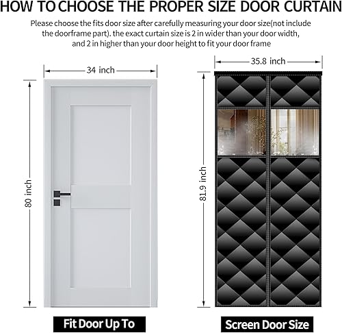 Miniatura 8 de Cortina de puerta con aislamiento magnético con ventanas desmontables, relleno de fibra de poliéster, se adapta a puertas de hasta 36 x 82 pulgadas,