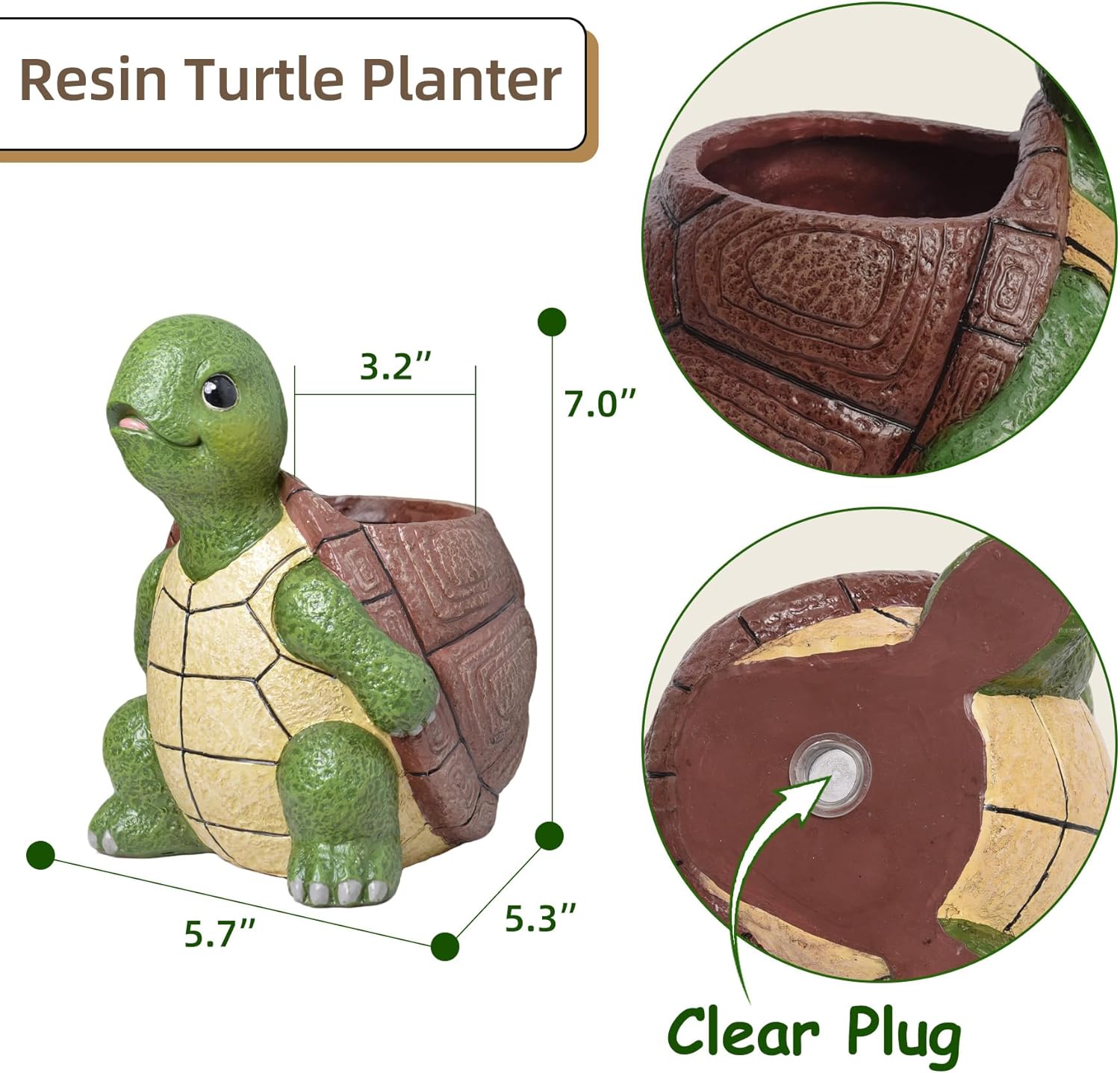 Saysmile Cute Turtle Planters for Indoor Plants, Small Succulent Pots with Drainage Hole, Unique Resin Plant Pots for Indoor Outdoor Use, Decorative Succulent Planters, Gift Ideas for Plant Lovers