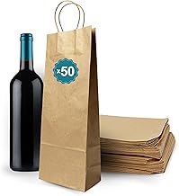 50 Kraft Wine Bottle Bags with Handle - Wine Bag Gift Christmas Holidays Wine Pouch Wine Bottle Champagne Paper Bag for Wine Shops and Wine Gifts