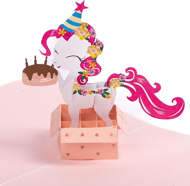 Pink Pony Pop Up Card by DEVINE Popup Cards w/envelope (20x15cm) | Unicorn 3D Birthday Card for Girls Kids | Pop Up Greeting Cards | Pop Up Birthday Cards for Women | 3D Cards All Occasion Love Funny