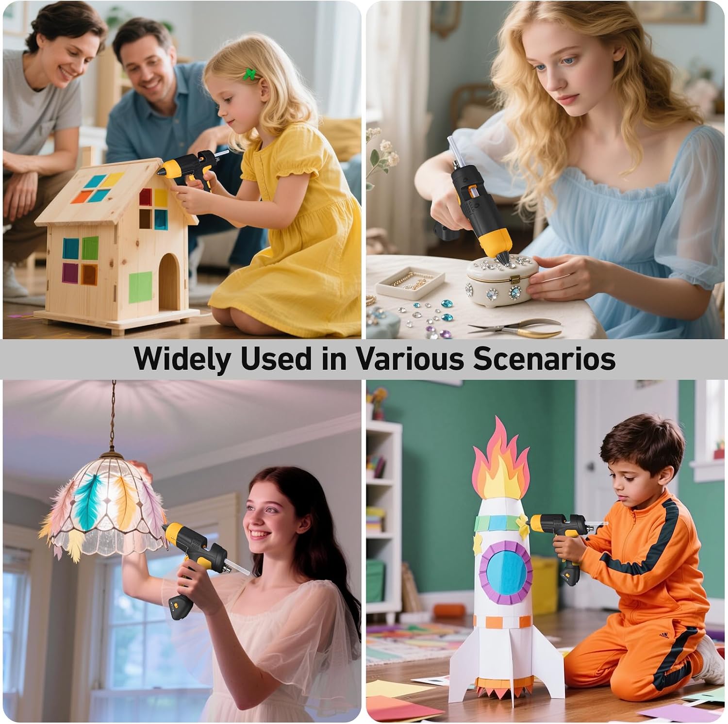 Cordless Hot Glue Gun Kit, 90s Fast Heating, Mini glue gun and sticks set with 2600mAh Type-C Rechargeable,30 Glue Sticks,Classroom Must Haves, Crafting Supplies, Ideal for DIY Crafts（Yellow)