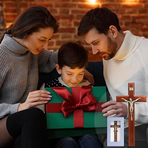 Miniatura 7 de SISSIDA Cruz de pared de crucifijo, cruces católicas de madera hechas a mano para decoración de pared, 12 pulgadas