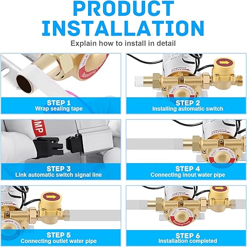 Miniatura 9 de Samger - Bomba de presión de agua de 110 V, 90 W, 243 GPH y 15 PSI con interruptor automático de flujo de agua, bombas de impulso para el hogar,