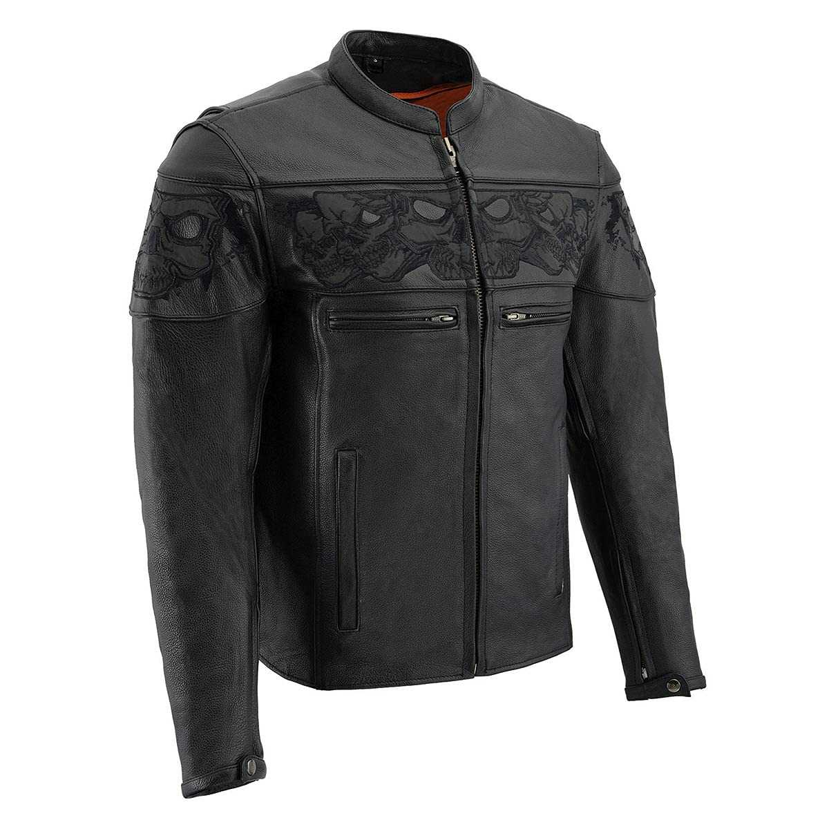 Milwaukee Leather MLM1500 Mens Crossover Black Leather Scooter Jacket with Reflective Skulls