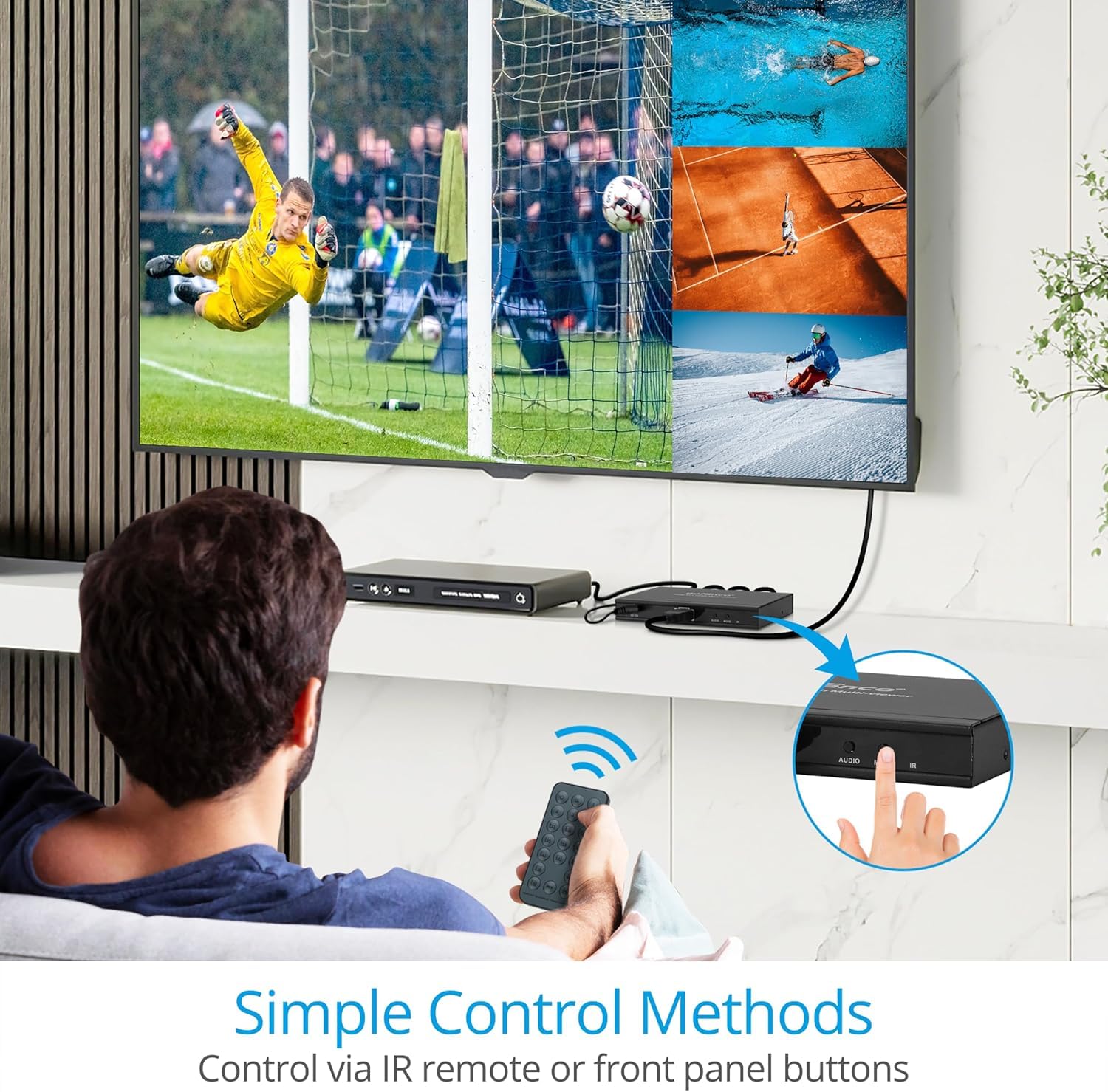 gofanco Visualizzatore multiplo HDMI 1080p 4x1 (QuadView) con telecomando - 4 ingressi HDMI (dispositivi) e 1 uscita (display), fino a 1080p, modalità quad/doppia/singola, PCM, commutazione audio