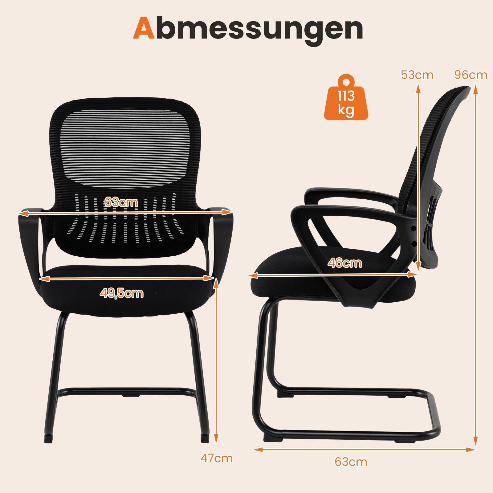 COSTWAY Freischwinger Stühle 2er Set, Konferenzstühle mit Armlehne & Lendenwirbelstütze, Schwingstühle, Bürostühle, Besucherstühle für Büro, Konferenzraum, Arbeitszimmer