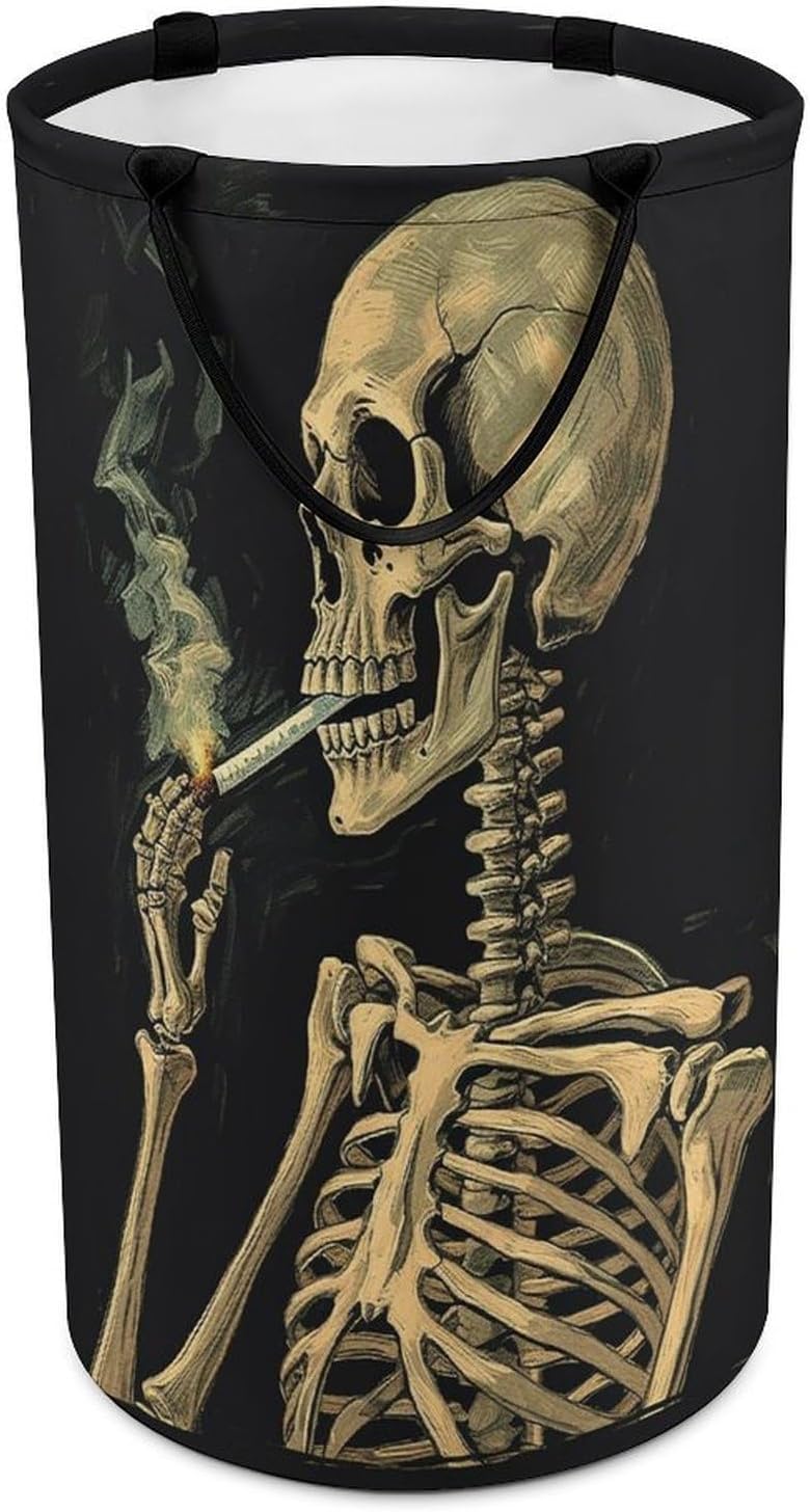 Large Laundry Hamper with Handles A Skeleton With Cigarette Laundry Basket Freestanding Waterproof Clothes Hamper for Living Room Bedroom Bathroom College Dorm