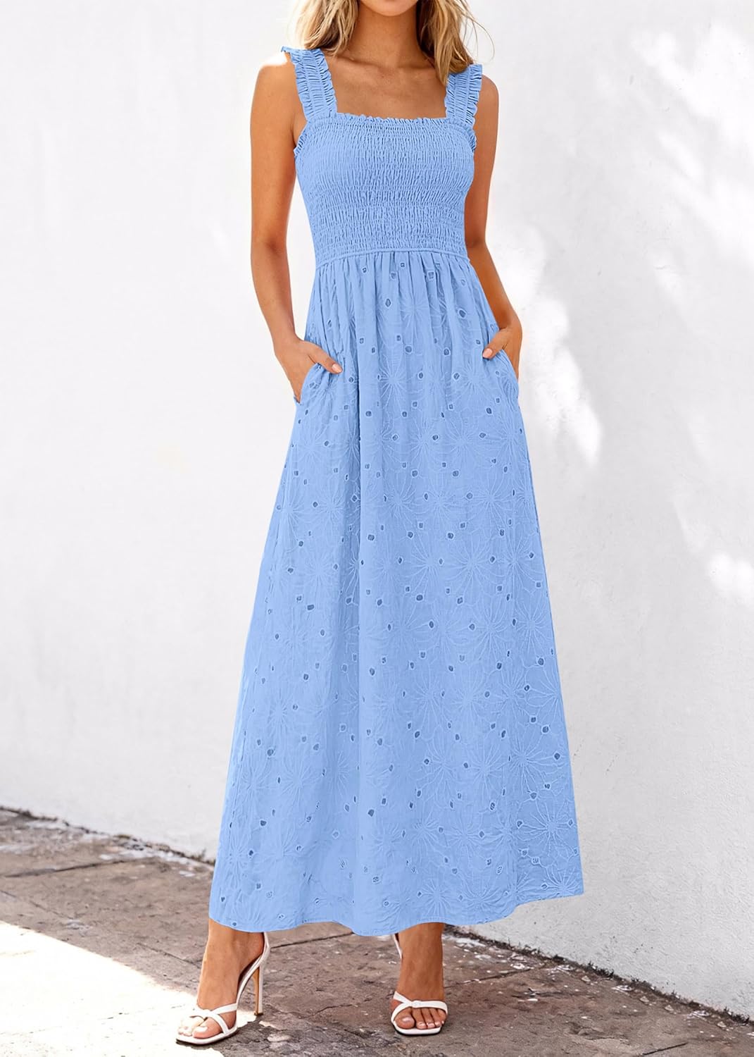 KIRUNDO Summer Lace Dress Vacation Outfits for Women 2026 Wedding Guest Dresses Maxi Beach Boho Sleeveless Cotton Sundress - Image 6