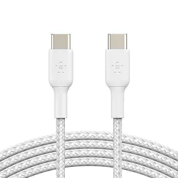 Belkin USB-C to USB-C Braided 6.6 Feet (2 Meter) Fast charging Type C Cable, for iPhone 15 Series and other USB-C Devices, Tough and Durable, 60W PD, USB-IF Certified (2 Pack) - White