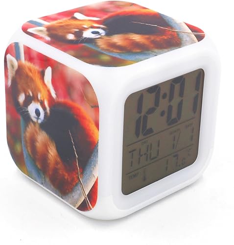 Reloj despertador LED mapache panda rojo animal patrón personalidad creativo silencioso multifuncional escritorio electrónico escritorio reloj