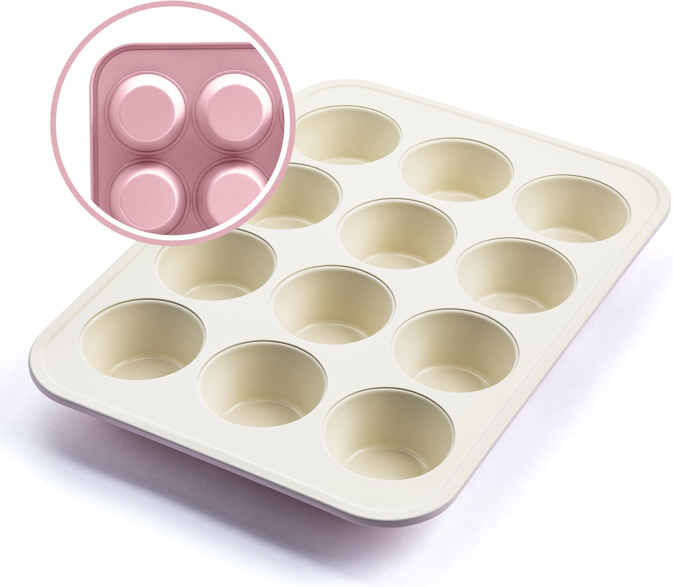 12-Cup Muffin Pan, Healthy Ceramic Nonstick Bakeware, PFOA & PFAS-Free Cupcake Sheet, Durable Baking Tray, Versatile Kitchen Essentials, Easy Clean Muffin Mold, Nonstick Baking Pan, Pink