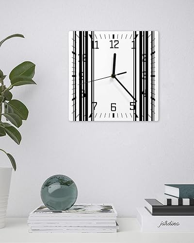 Miniatura 3 de Reloj de pared de madera con rayas negras, silencioso, sin tictac, estilo granja, línea negra, reloj de pared cuadrado, funciona con pilas, reloj