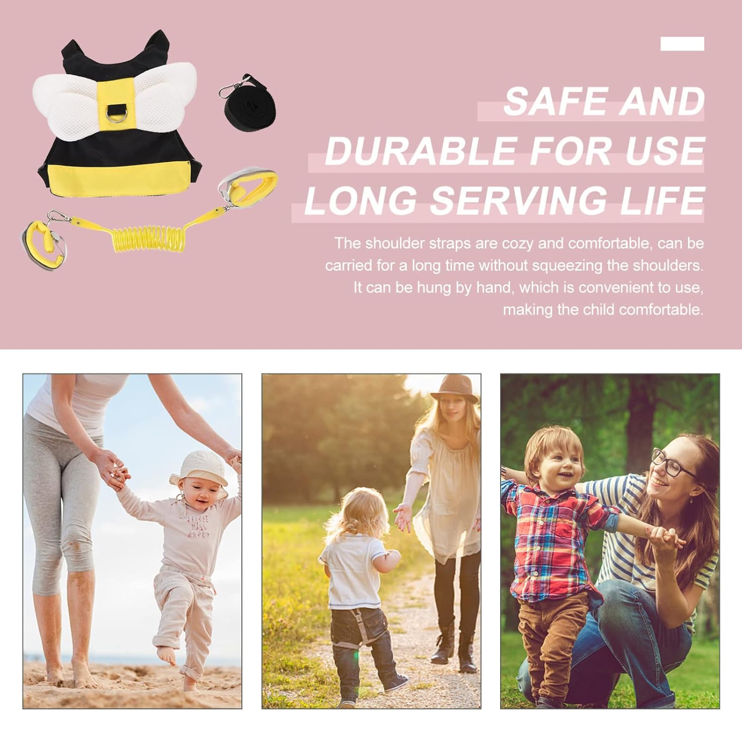 Toddmomy Toddler Harness Leash Anti Lost Wrist Link Walking Wristband Safety Backpack Cute Assistant Strap Belt for Toddlers Child Baby Outdoor Activity Yellow