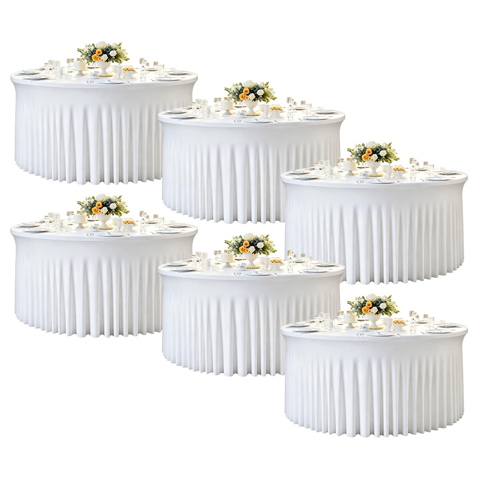 Photo 1 of **PARTIAL SET**
6 Pack White Round Tablecloth, Fitted Table Cloths for 6 foot Round Tables, Washable 132 Inch Table Skirt for Wedding Birthday Photography Themed Parties Banquet Holidays White Party Decorations