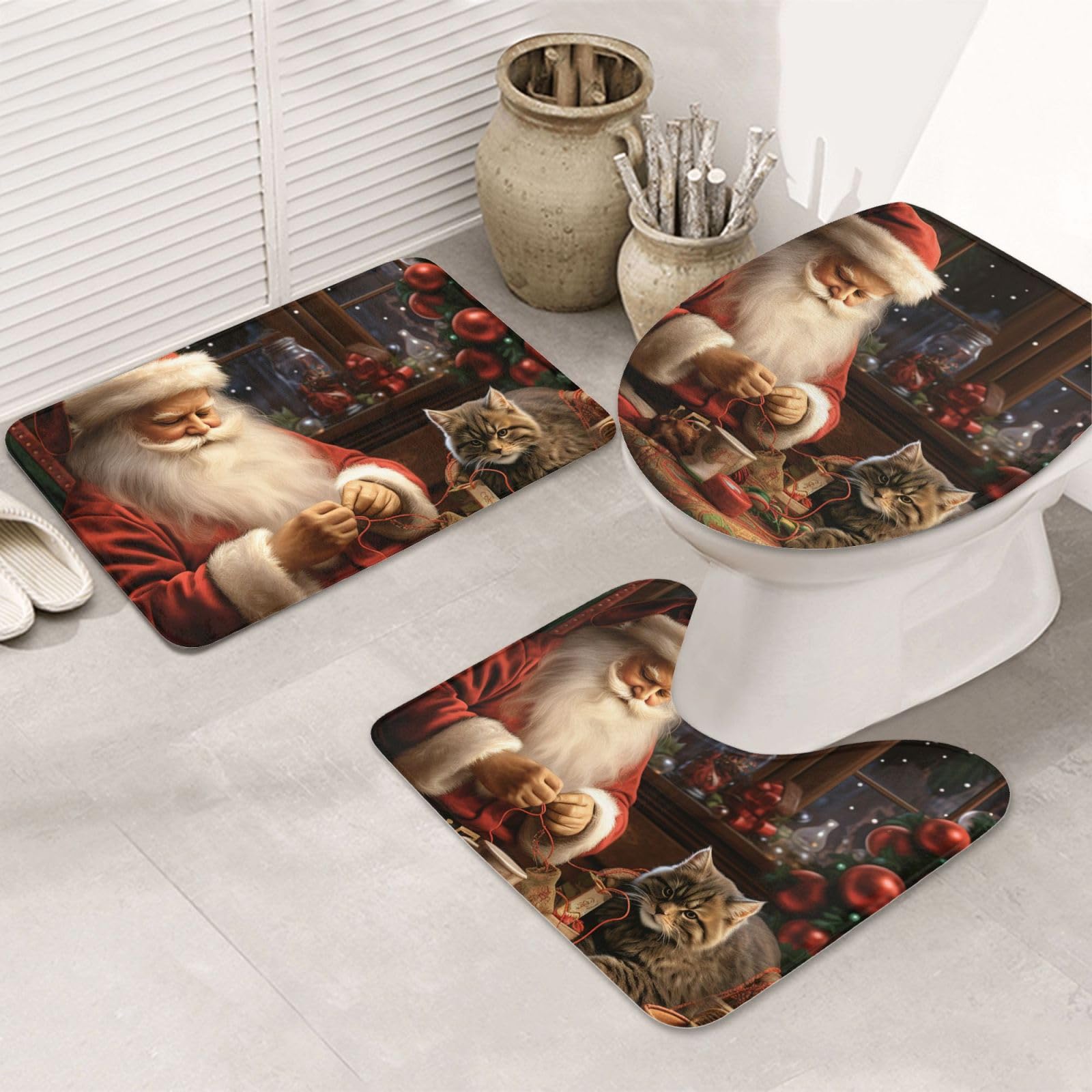 Tapis de bain pour chat et décoration de Noël pour salle de bain cosy