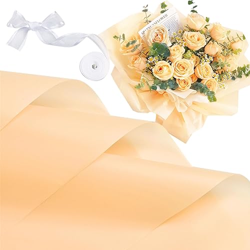 Jutieuo 20 hojas de papel de regalo de flores, suministros de ramo floral, envolturas de papel de flores impermeables con cintas, 22.8 x 22.8