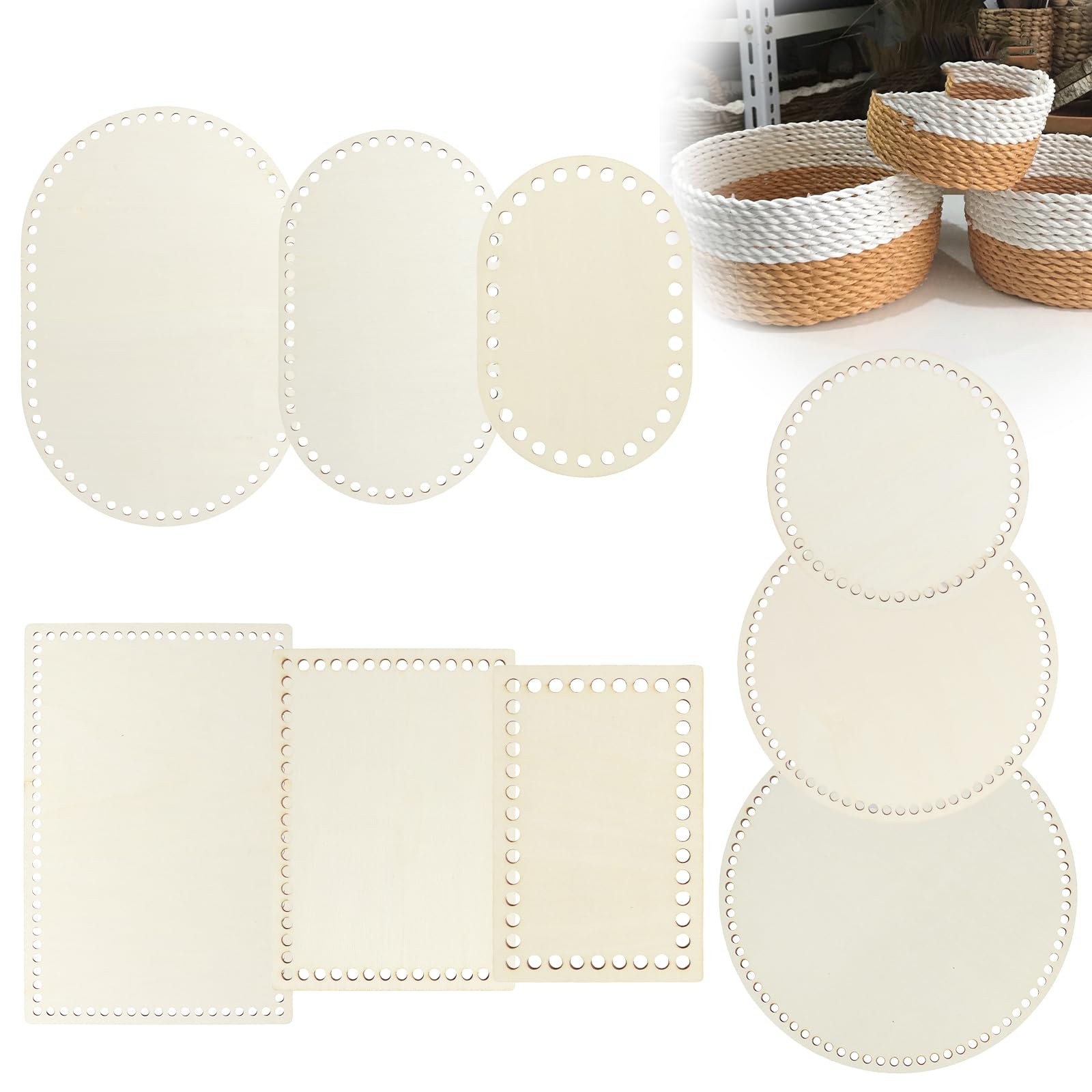 ASSRECT 6 Pièces Fond Panier Pour Crochet Ovale Et Ronde Fond De Panier En Bois Naturel Base En Bois Pour Panier Au Crochet Pour Bricolage Panier Tissage 10/15/20/25/30cm