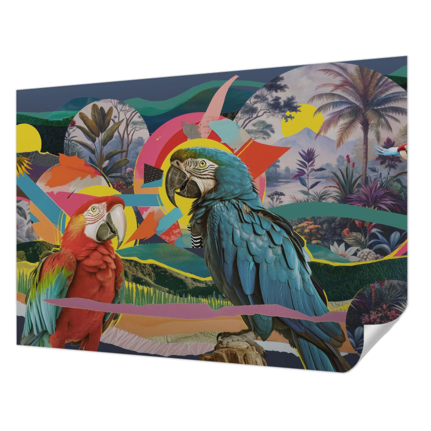 Papier peint oiseaux exotiques panoramique pour créer une ambiance jungle nature dans votre salon