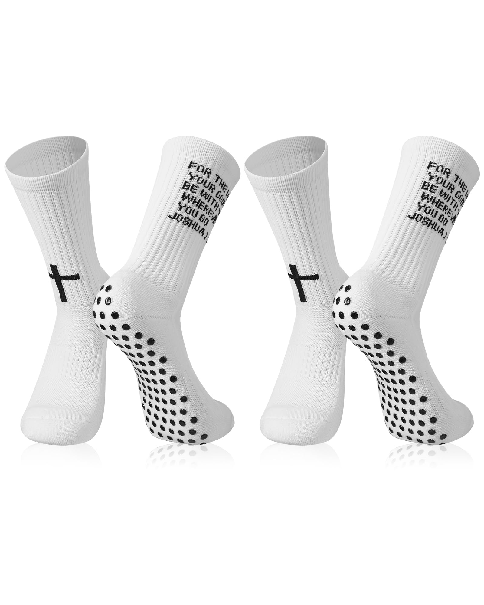 Geyoga 2 Pairs Men's Cross Grip Soccer Socks Anti Slip Athletic Socks with Bible Christian Sock for Youth