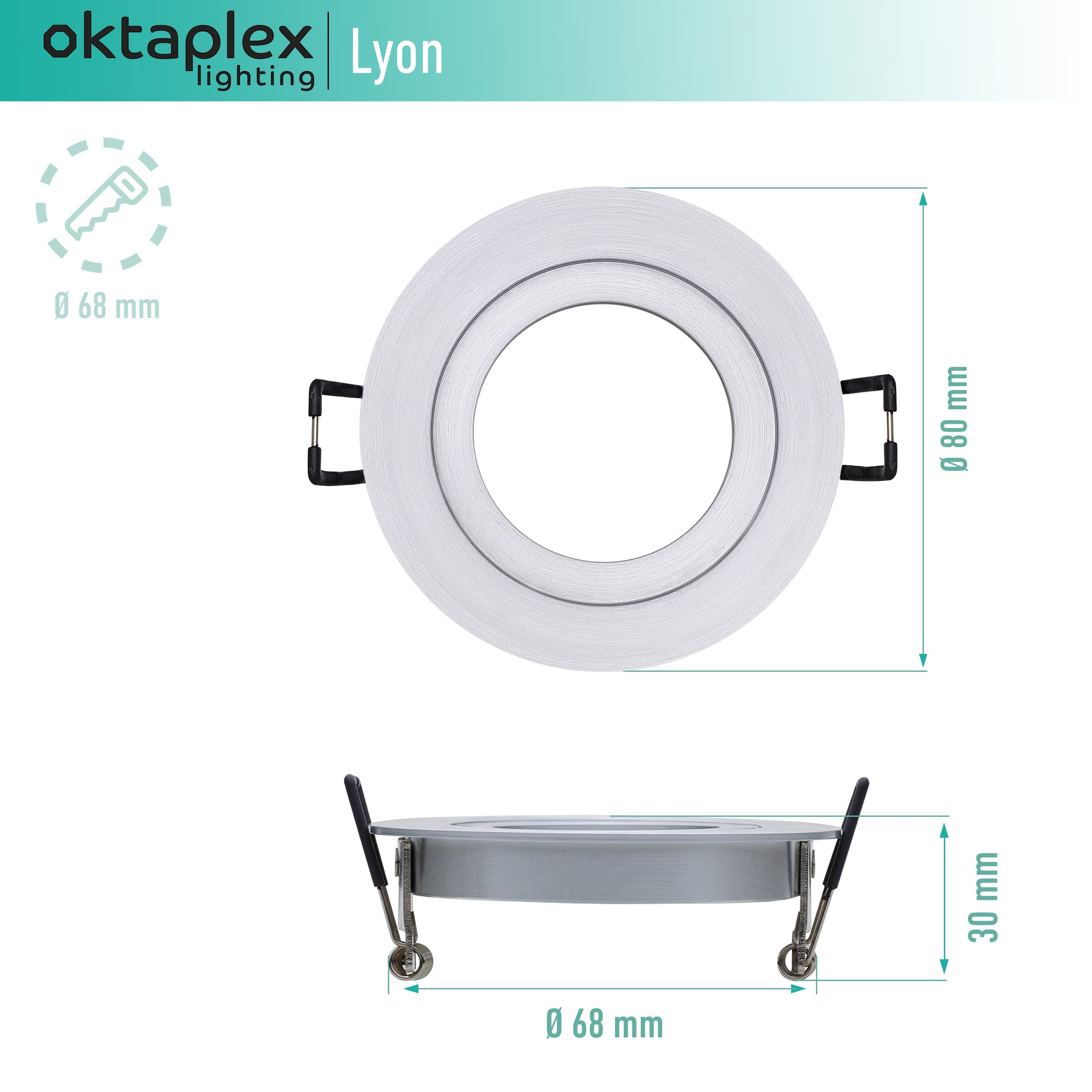 Oktaplex 12er Set Einbaustrahler mit LED Modul Aluminium Lyon 4,8W | 3000K Warmweiß, 230V, 380lm, 110°, Einbaudurchmesser 68 mm Deckenspots LED Spots Rund