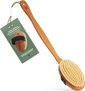 QUOALA® Premium Badebürste/Body Brush – FSC-zertifiziert, Schweineborsten (weich) – Rückenbürsten mit langem Stiel für Rücken & Ganzkörpermassage, Trocken- & Nassbürste – 100% Made in Germany
