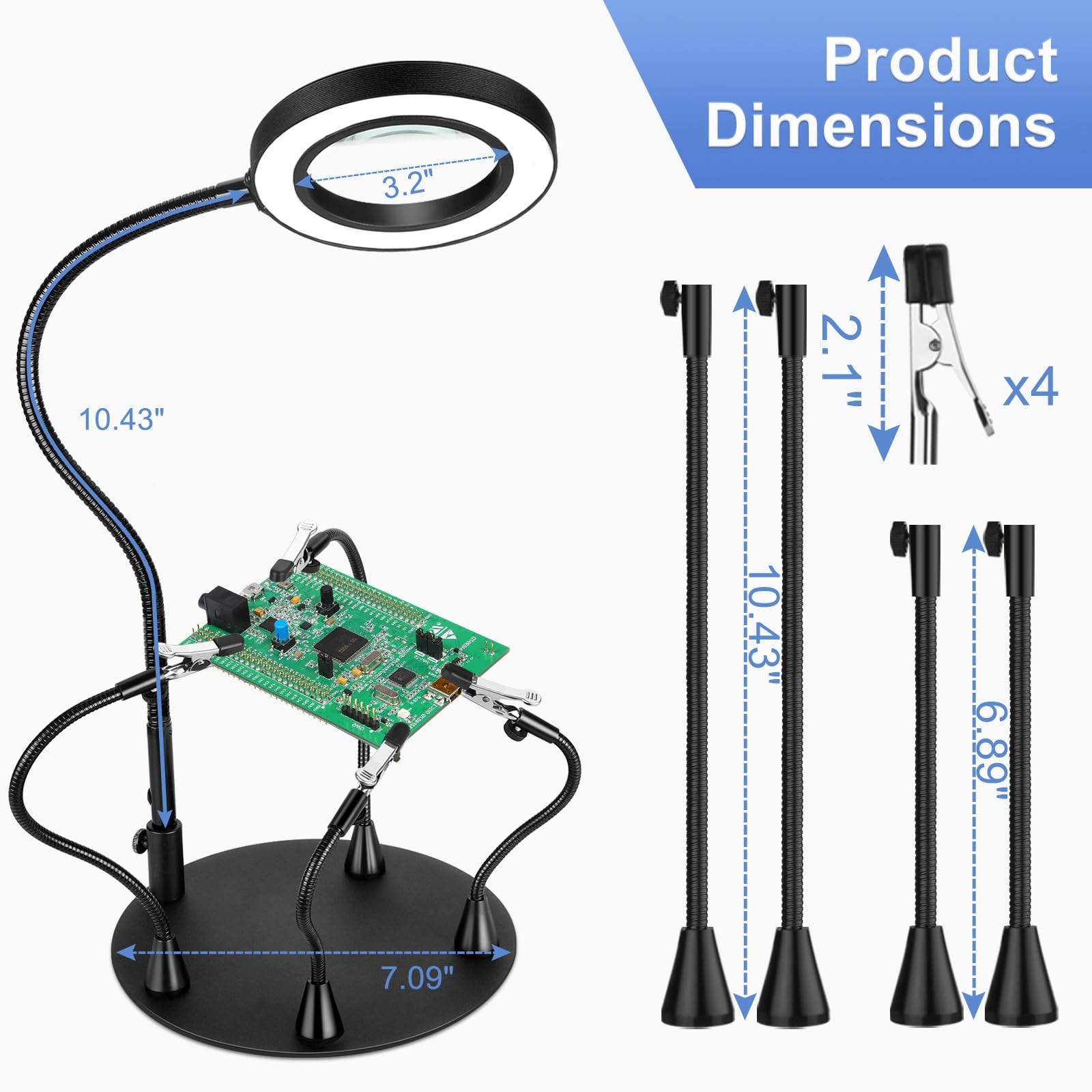 Stazione di saldatura magnetica con lente d'ingrandimento 10X con luce, supporto PCB 4 bracci flessibili lente d'ingrandimento e strumento di terza mano per riparazione elettronica