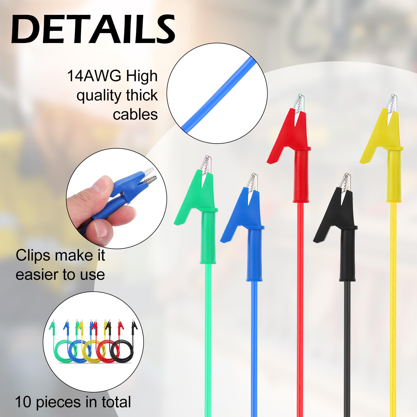 10Pcs 14 Gauge Alligator Clips with Wires for Multimeter, Heavy Duty Silicone Test Leads 15A Jumper Wires with Insulators Clips for Electrical Testing Experiment(3.3ft/1m) — Amazon image 3