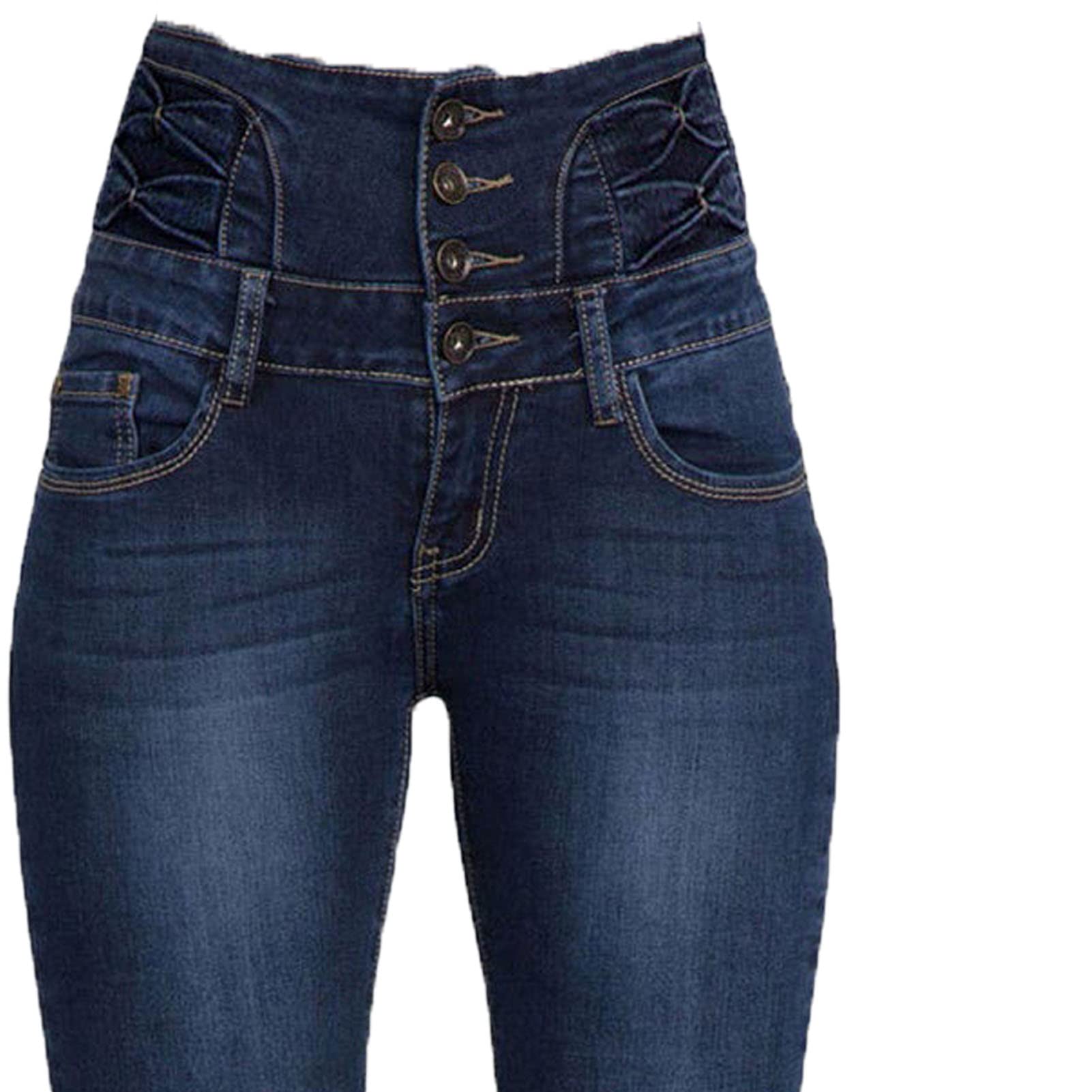 Women High Rise Button Front Skinny Jeans Stretch Classic Casual Slim Fit Denim Pants Butt Lift Tapered Jean Trouser (Dark Blue 1,Medium)