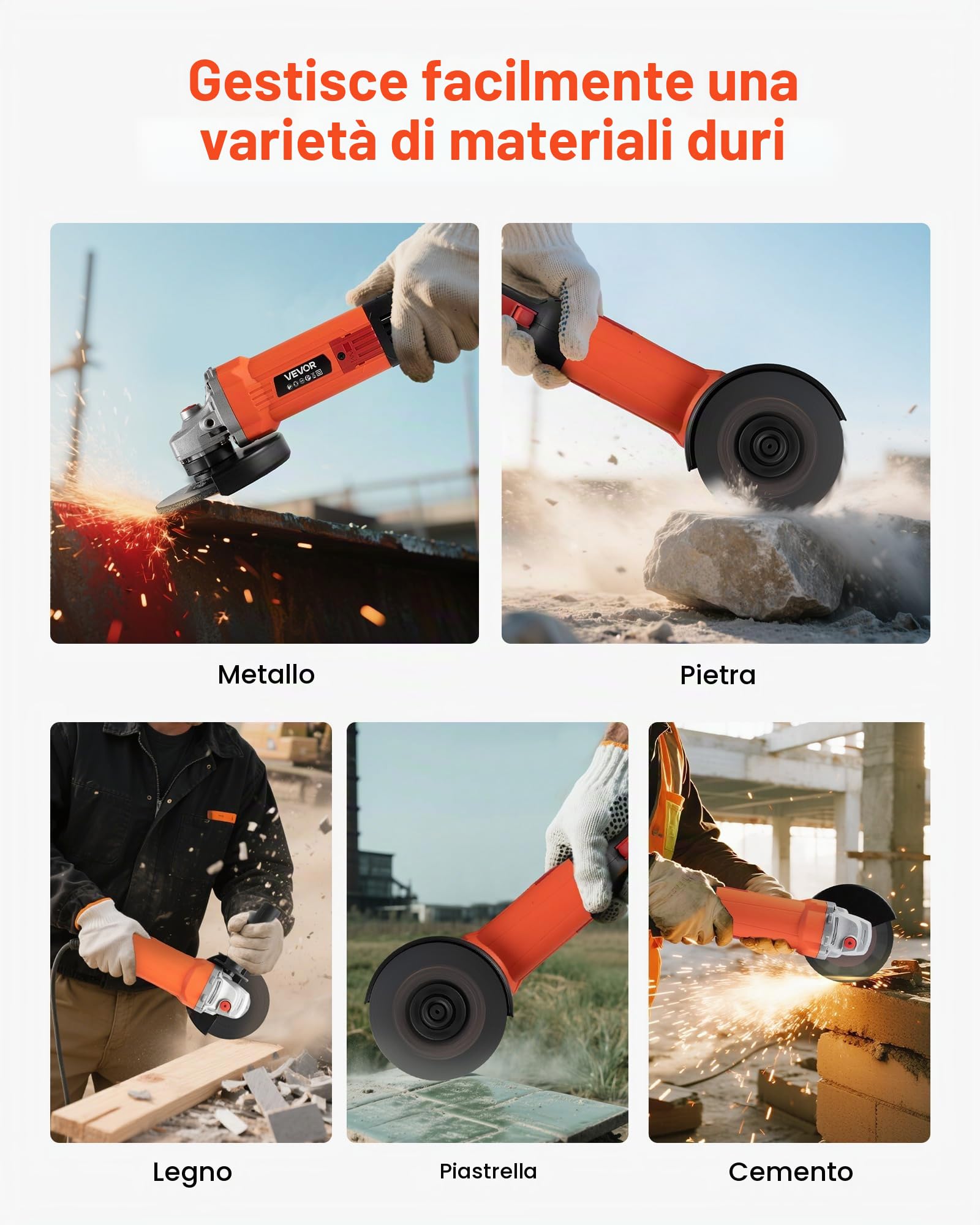 VEVOR Smerigliatrice Angolare, da 127 mm, con Cavo ad Alta Velocità 10,000 giri/min con Protezione Antipolvere Regolabile, Smerigliatrice Angolare per Levigatura di Metalli, Disco non Incluso