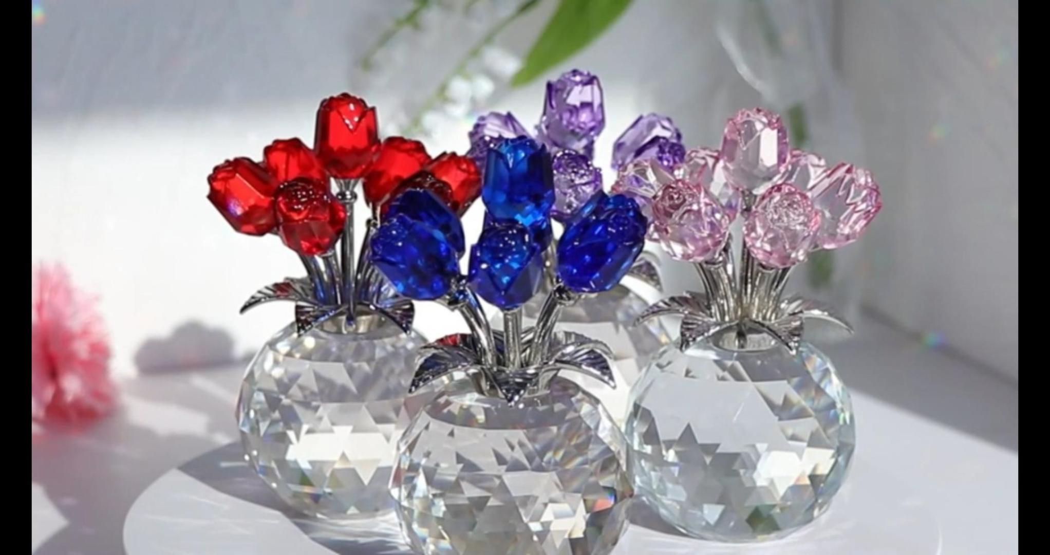 Amazon.com: Red Rose Flower Crystal Figurine with Vase, Bouquet