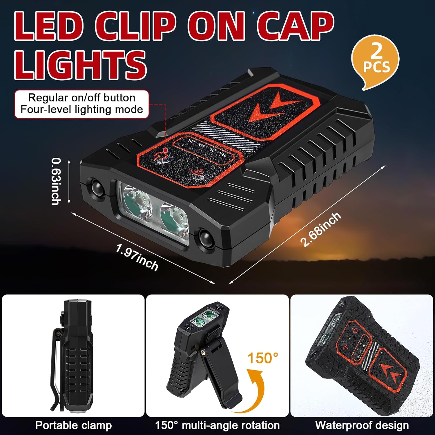 2 Pcs LED Clip on Cap Lights USB Rechargeable Cap Visor Flashlight Clip Ultra Waterproof Rechargeable Hat Light Bright Head Light Headlamp for Fishing Camping Hand Work Running - Image 2