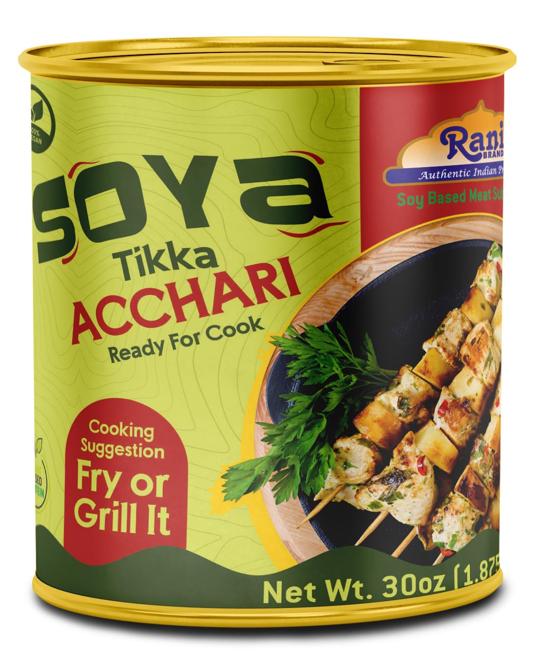 Rani Soya Tikka Achari 30oz (1.875lbs) 850g Ready for Cook ~ Easy Open Lid | All Natural | Vegan | No Colors | NON-GMO | Kosher | Indian Origin | Soy Based Meat Substitute