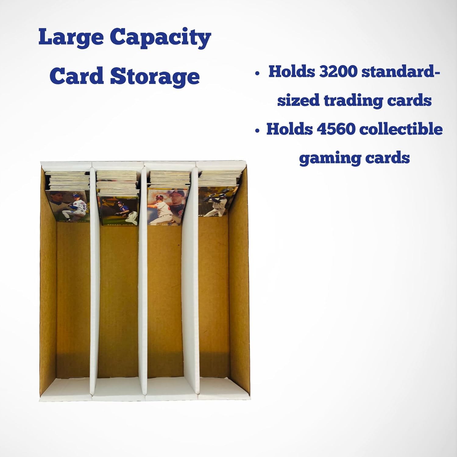 Max Protection (25) 4 Row Trading Card Storage Box - Durable Cardboard Box for Sports, Card Collection - 200 lb. Test Strength, Full Lid Design. Made in the USA