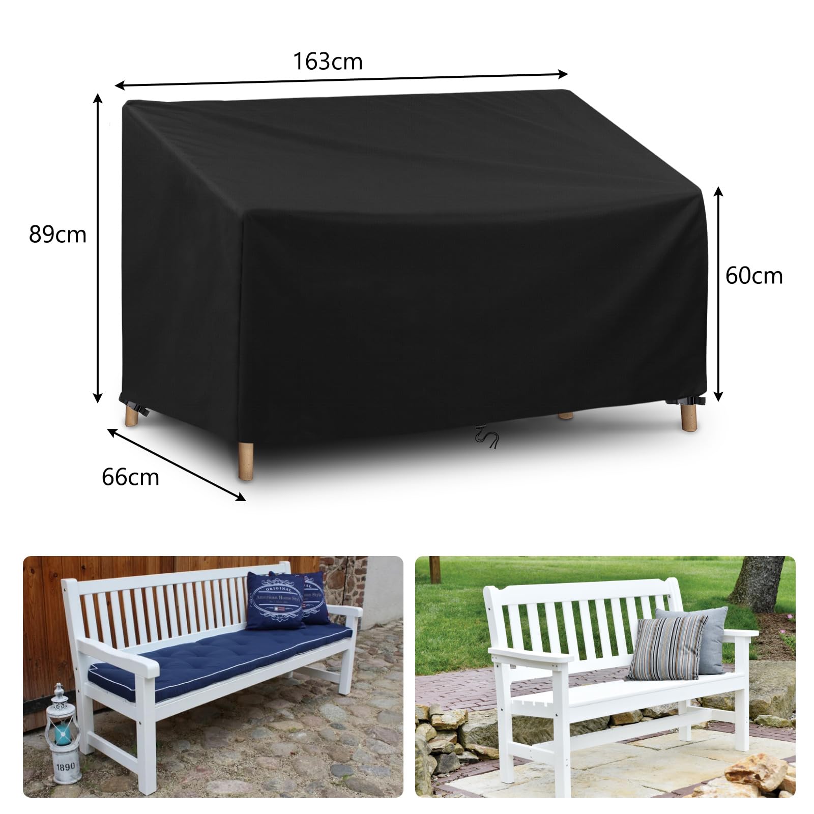 Housse De Banc De Jardin 3 Places - Imperméable Oxford 420D, 163x66cm (noire)