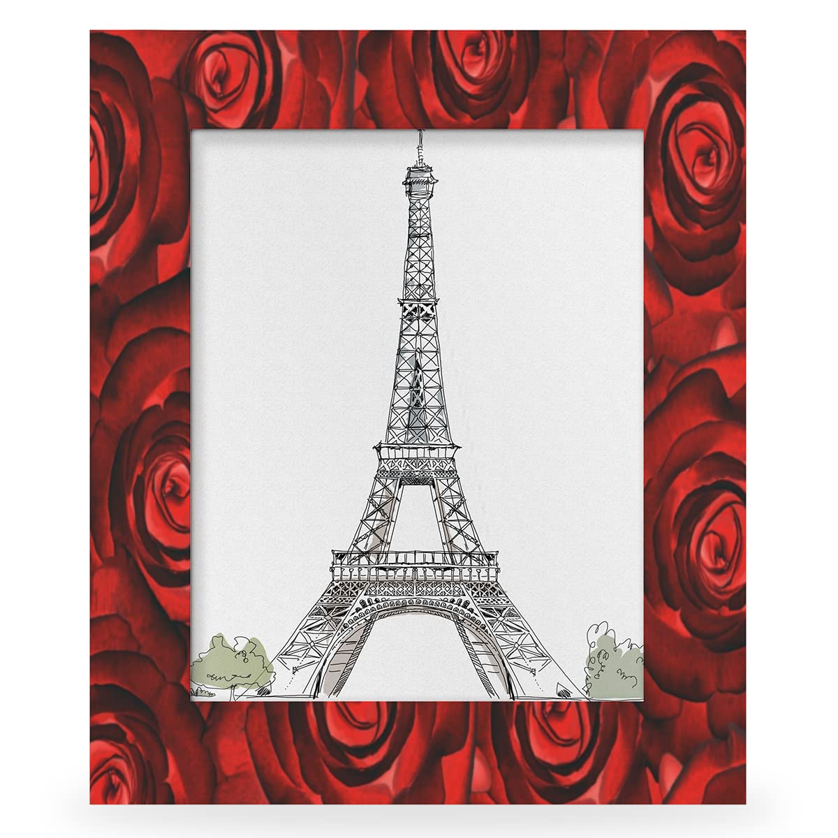 Cadre Photo En Bois Avec Rose Rouge Sculptée à La Main - Pour Photo 5x7 Pouces - Neuf
