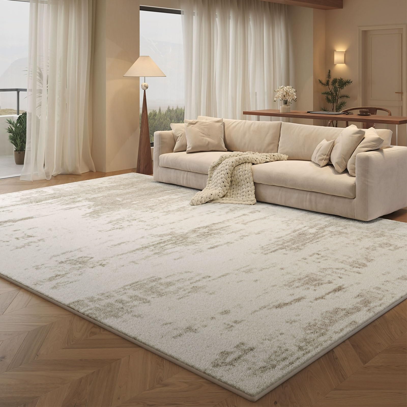 Tapis abstrait moderne lavable et antidérapant pour grand salon chic
