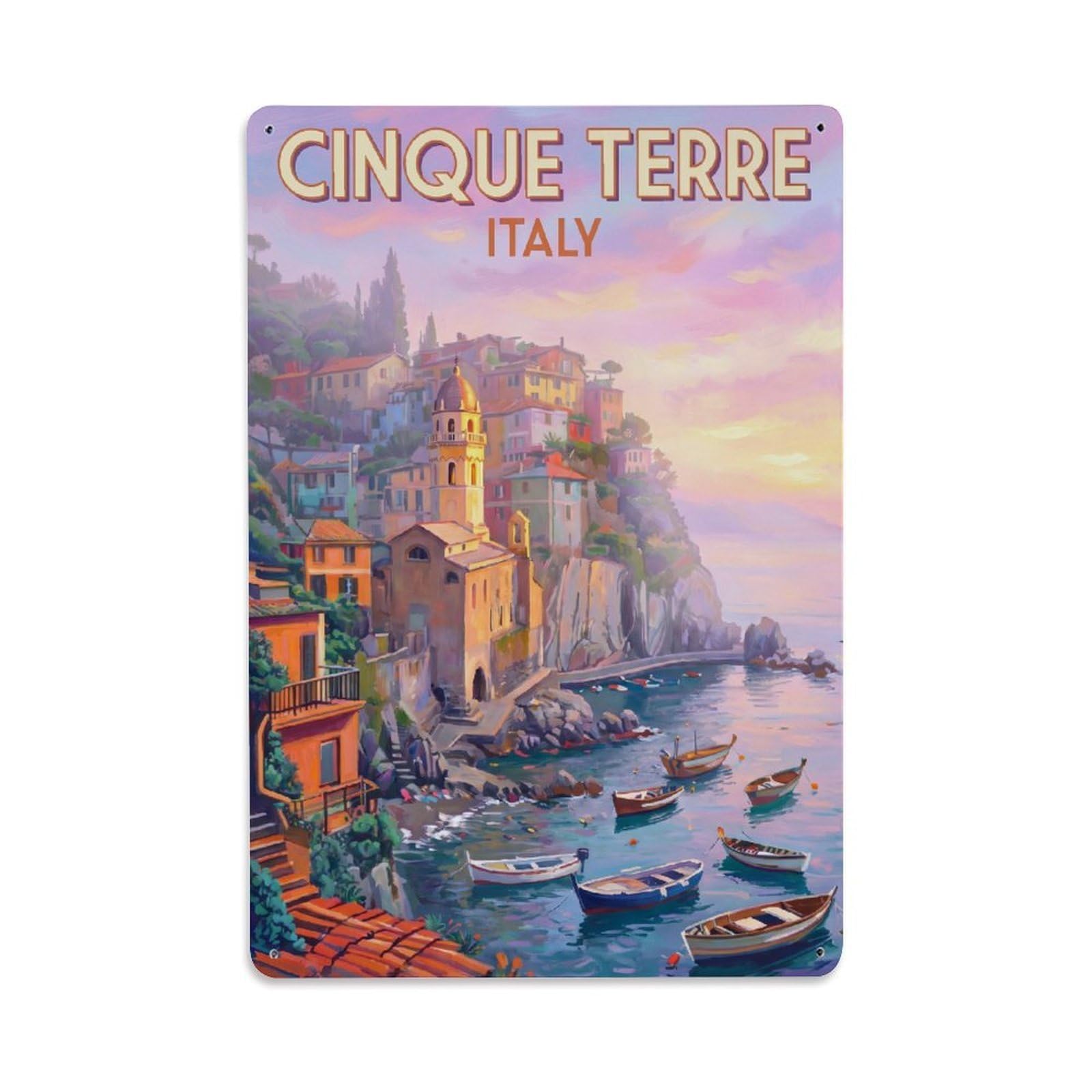 Huiyhb 8X12inch(20X30cm) Vintage Travel Cinque Terre Italy Sunrise Metal Tin Sign