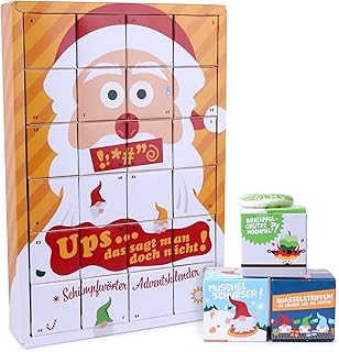 Lustiger Adventskalender 2025 – Weihnachtskalender für Kinder & Erwachsene mit 24 illustrierten Würfeln, witzigen Schimpfwörtern & spaßigen Süßigkeiten - als DIY Kalender geeignet