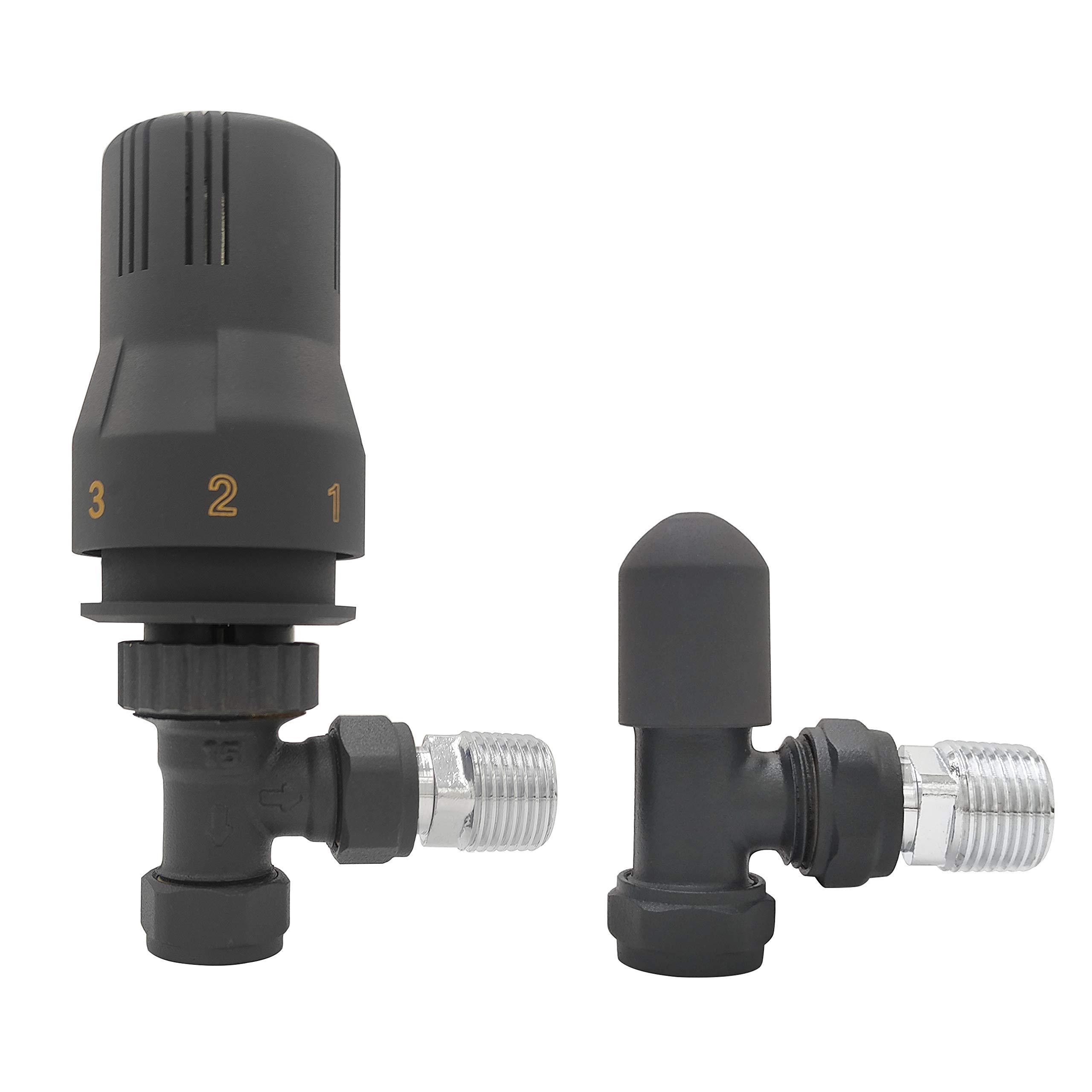 Nrg Angled -Anthracite 15Mm Anthracite Trv Thermostatic Radiator Valve + Lockshield Angled Valves