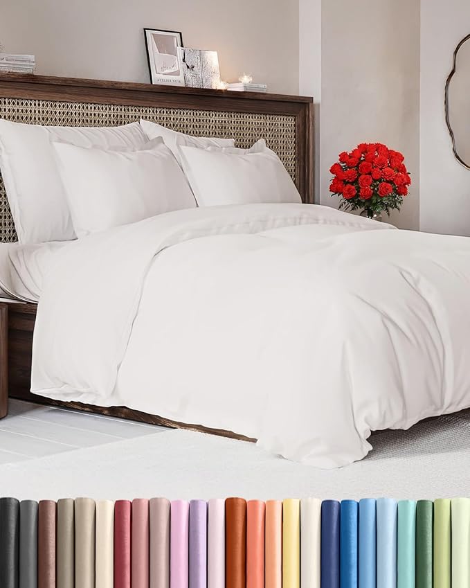 White Duvet Cover Queen Size - Extra Soft Queen Size Duvet Cover - Lightweight, Comfy, Cozy & Breathable - Easy Care & Fade Free with Zipper Closures & Ties - 90" x 90" Inches - Comforter Not Included