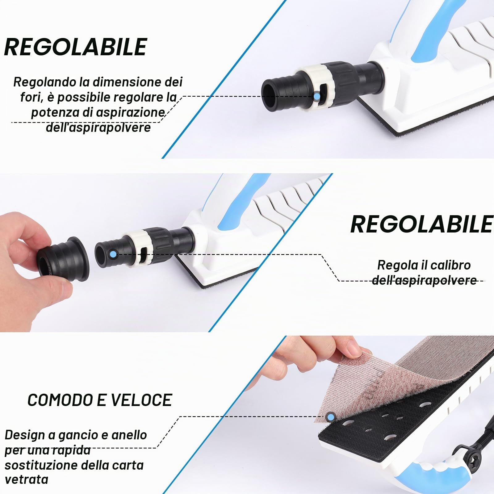 Strumento di levigatura manuale multifunzione per sabbia a rete da 70 mm, blocco di levigatura flessibile regolabile con impugnatura e ventosa blocco di lima per la lavorazione del legno auto