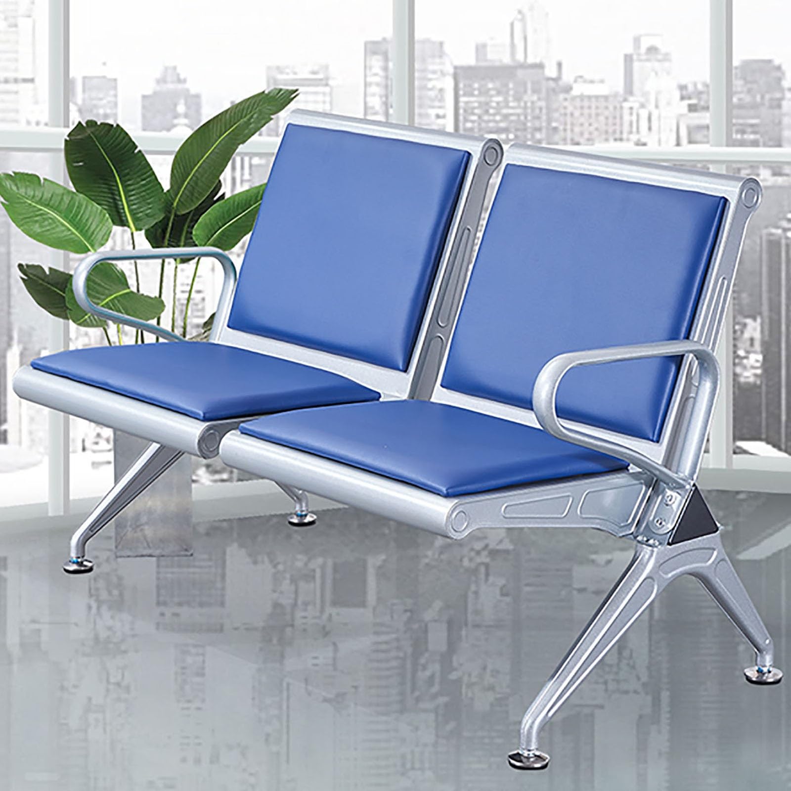 SaryEdge Blue 2-Seater Waiting Bench with Backrest & Armrests - Durable Cold Rolled Steel Reception Chairs for Airports, Salons & Lobbies - One Size,Blue-talla única,Blue-talla única