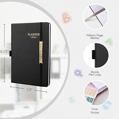 Vista 8 de Tiankool Agenda 2026, enero 2026 - diciembre 2026, agenda semanal y mensual con calcomanías, cierre elástico, bolsillo interior, esquina redonda