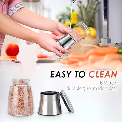 Miniatura 5 de Ebaco Salt and Pepper Grinder Set - Refillable Grinder Adjustable Coarseness of Pepper Salt Spice Stainless Steel Mills Glass 6oz2 Pack