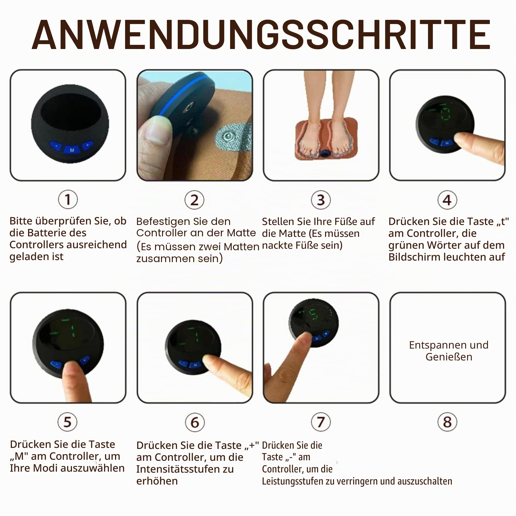 Lalano’S Cosmetics 3D Fußmassagematte – Fußmassagegerät mit niederfrequenten Impulsen, 6 Massageprogrammen & 15 Intensitätsstufen, fördert Durchblutung & Lymphfluss, kabellos, weich & faltbar