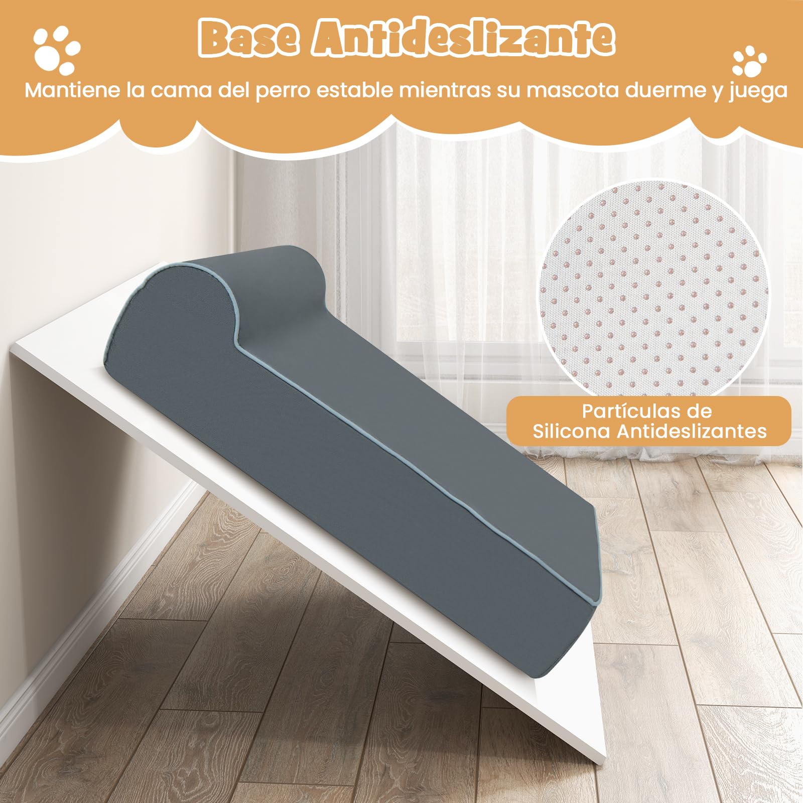 GOPLUS Cama Ortopédica para Perros, Cama Grande de Espuma Viscoelástica de Grafeno para Mascotas, Reposacabezas, Funda Extraíble y Lavable, Fondo Antideslizante, Sofá de Interior para Perros, Gris