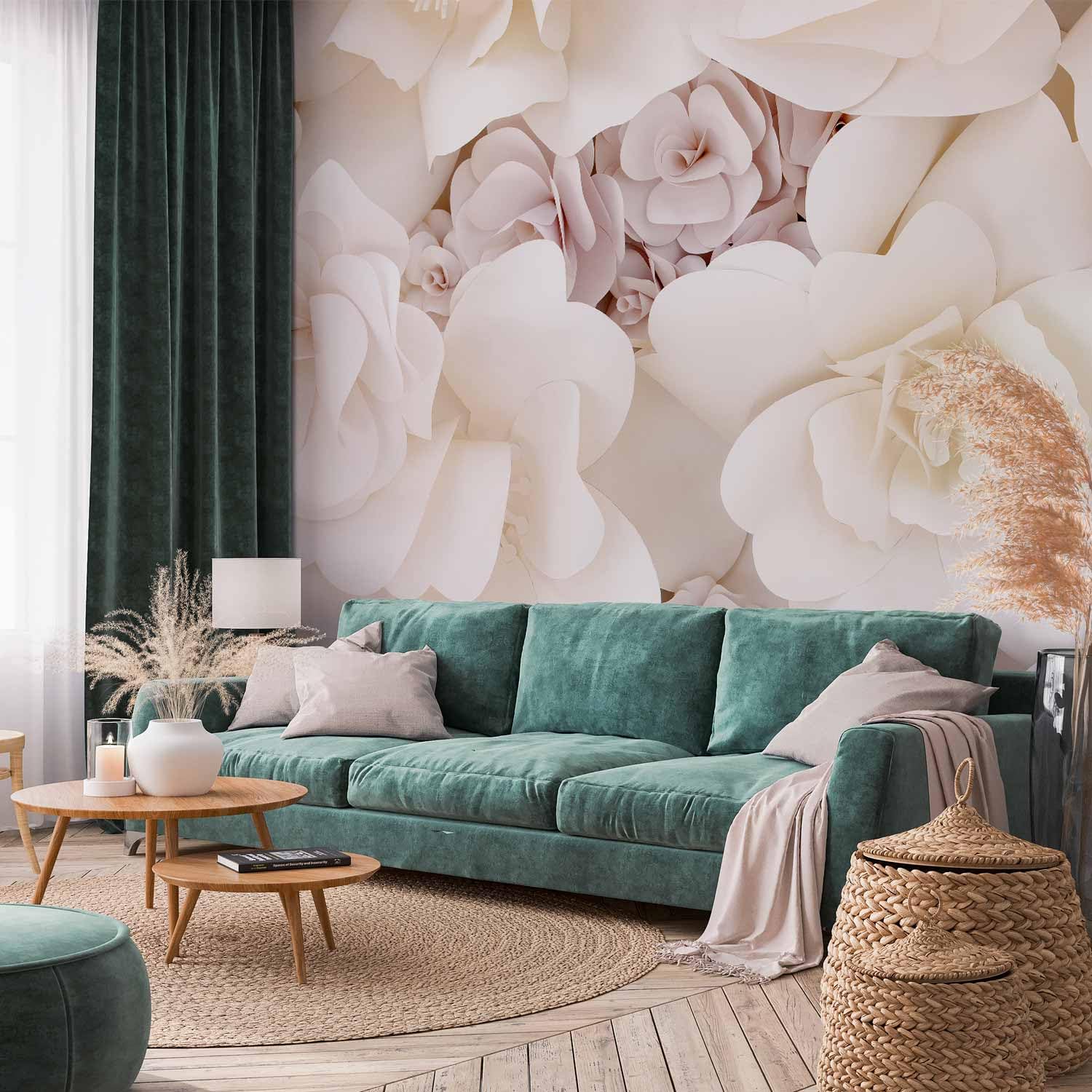 murando - Carta da Parati Moderna per Soggiorno, Floreale 3D, 400x280 cm | Fotomurali in TNT, Carte da Parati Moderne, Decorazione da Muro, Produzione Europea, Fotomurale Fiori Natura Beige